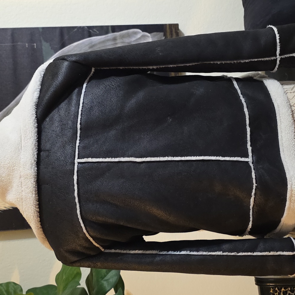 Altar'd State Black and Cream Shearling Faux Suede Bomber Jacket - Picture 5 of 6